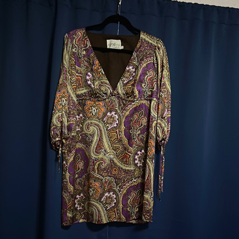 Alice & Trixie Brown and Gold Graphic Tie Front Tunic/Dress